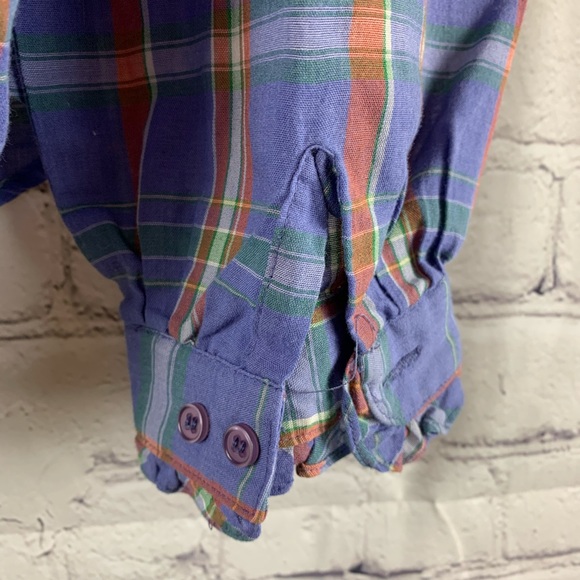VINTAGE Shirt Button-down Blue with Red&Green Stripes - Picture 7 of 8